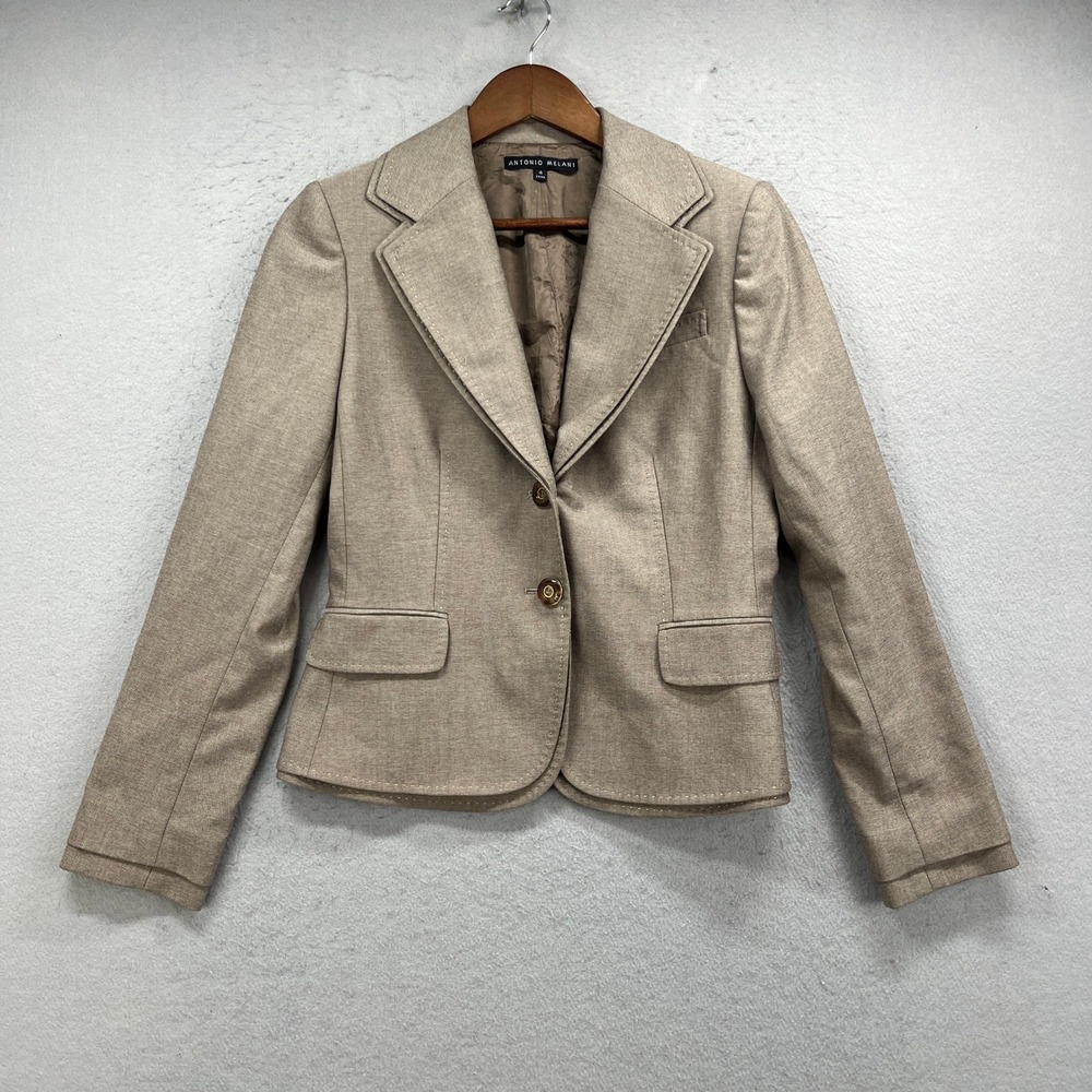 Antonio Melani Blazer Womens 4 Tan Two Button Pick Stitch Professional Career